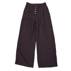 Lintico 100% LInen Wide Leg Trousers Womens S (26x27) Brown Button Front Pleats